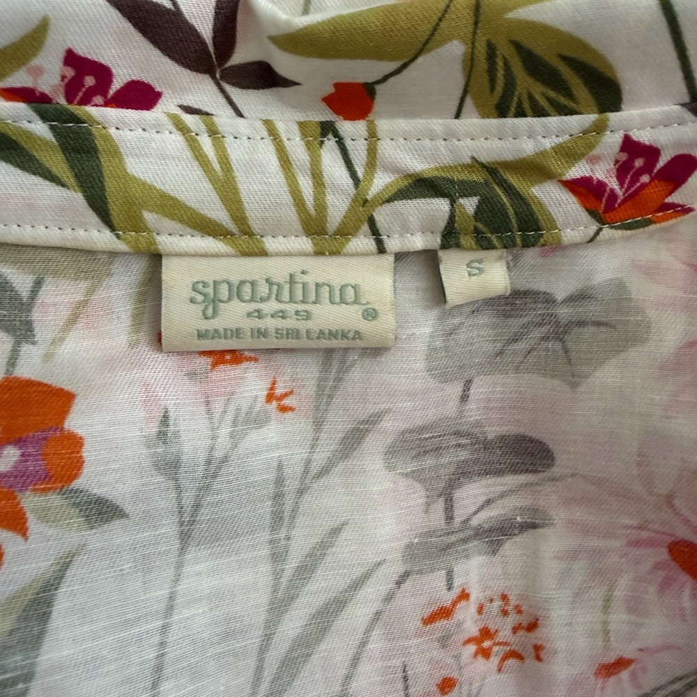 Spartina 449 Emeline dress Floral Maxi Dress collared Cream Pink Orange cotton - Picture 8 of 10